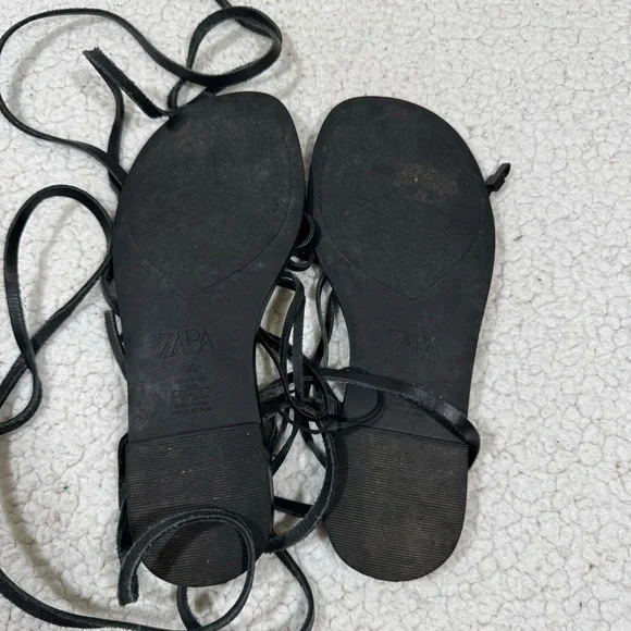 Zara Black Lace Up Braided Strappy Gladiator Sandals Women's 36 US Sz 5.5 Shoes - Picture 4 of 5